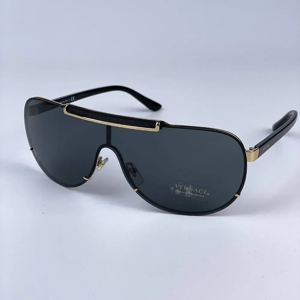 NEW Versace VE2140 100287 Black Gray Mirrored Shield Unisex Sunglasses